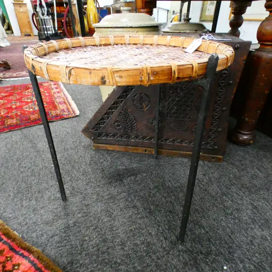 JOHN CHRICHTON WOVEN CANE (AF) & METAL SIDE TABLE 360mm dia H.375mm