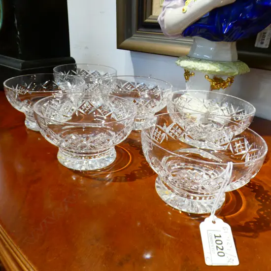6 STUART CUT CRYSTAL DESSERT BOWLS ONE A/F