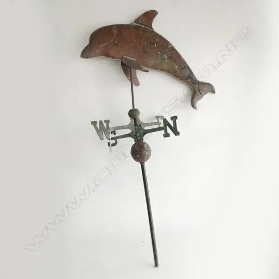 VINTAGE COPPER DOLPHIN WEATHER VANE H.1180mm