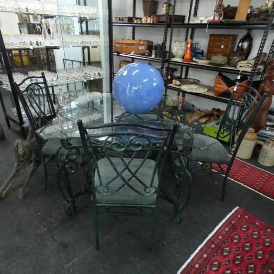 SQUARE METAL & GLASS TABLE + 4 CHAIRS