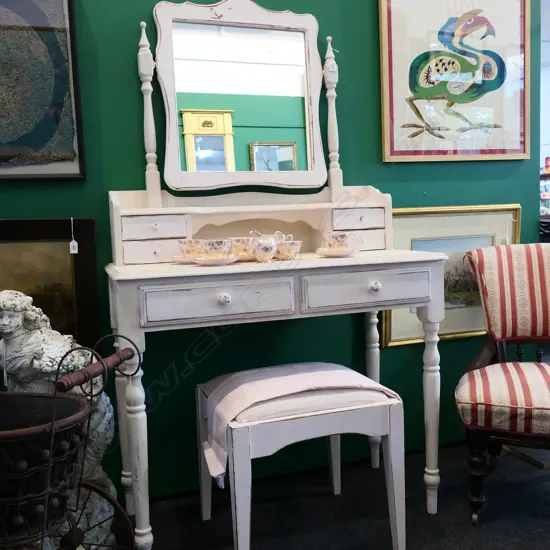 RUSTIC DRESSING TABLE WITH MIRROR AND STOOL H. 160 X W.90CM