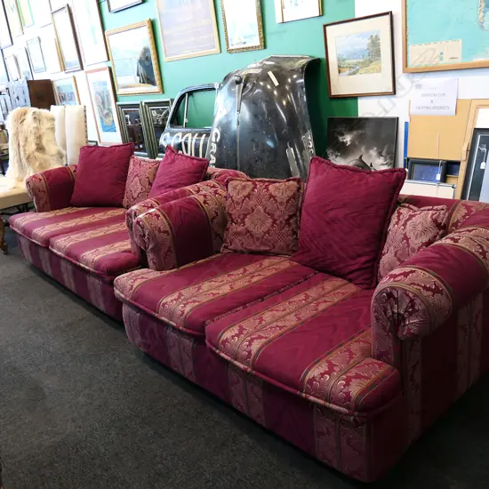 2 RED UPHOLSTERED SOFAS W.1500/1800mm