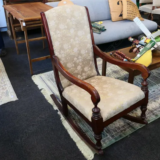 ANTIQUE REGENCY-STYLE OPEN ELBOW ROCKING CHAIR