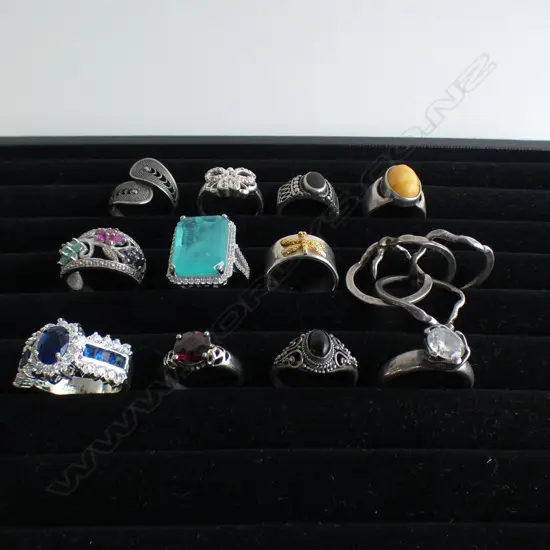 12 ASST. 925 SILVER RINGS 60 GRAMS