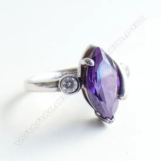 SILVER AND AMETHYST & CZ RING