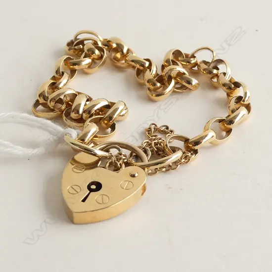 9CT YELLOW GOLD FELCHER LINK BRACELET PADLOCK CLASP 8.95GM 