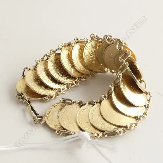 OLD GILT SILVER COIN BRACELET