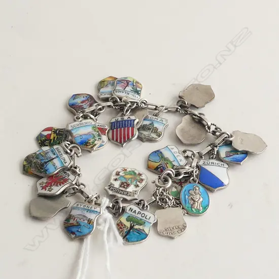 SILVER & ENAMEL MULTI SHIELD CHARM TYPE BRACELET