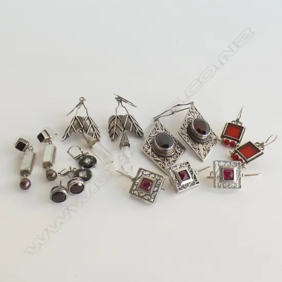 6 PR STG SILVER EARRINGS + 2 ODD EARRINGS