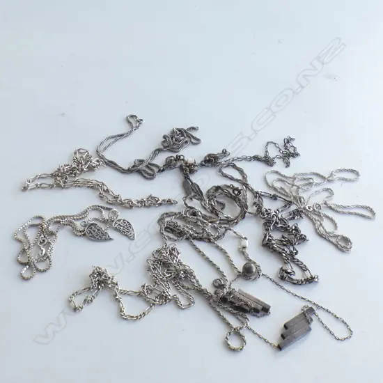 10 ASST. 925 STG SILVER NECKLACES (1 POSSIBLY METAL) 79 GRAMS