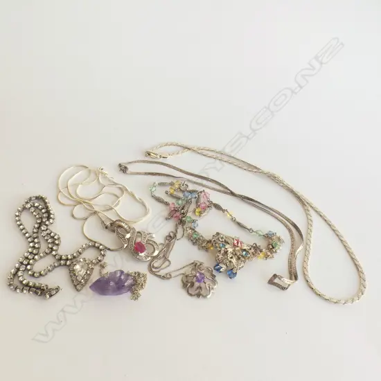 BAG 6 ASST CHAINS & PENDANTS INCL 925 SILVER - VINTAGE & MODERN  - MIXED STONES