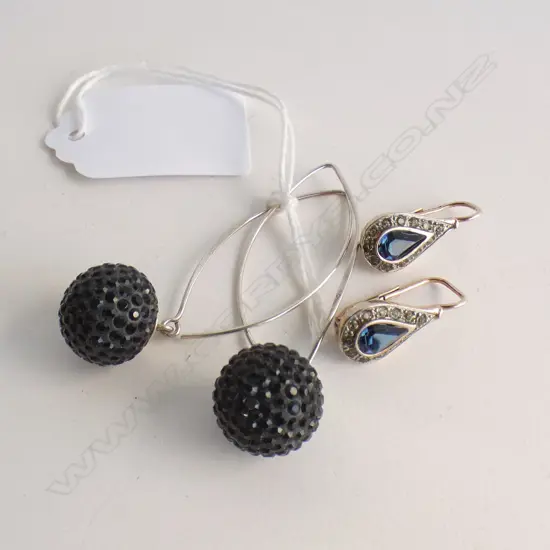 PURPLE GLITTER BALL DROP EARRINGS + PR SILVER W GOLD OVERLAY BLUE STONE EARRINGS