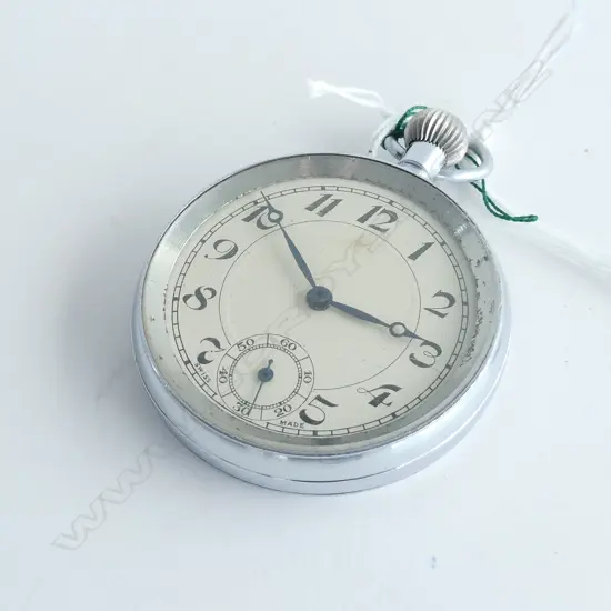 VINTAGE SWISS CHROME CASED POCKET WATCH. RUNNING