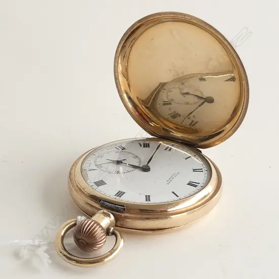 EARLY 20thC GOLD PLATE GENTS HUNTER POCKET WATCH face a/f