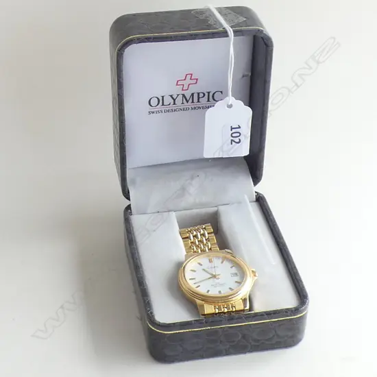 BOXED OLYMPIC GOLD PLATE GENTS WRISTWATCH WORKING