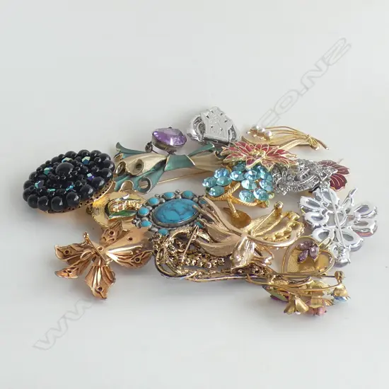 18 ASST. COSTUME BROOCHES / PR DRESS CLIPS