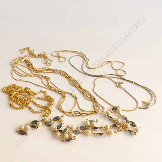 BAG ASST GOLD PLATED & GOLD TONE NECKLACES & 1 BRACELET