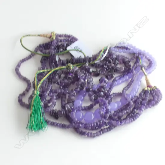 3 PURPLE NECKLACES; 2x AMETHYST + BEADED