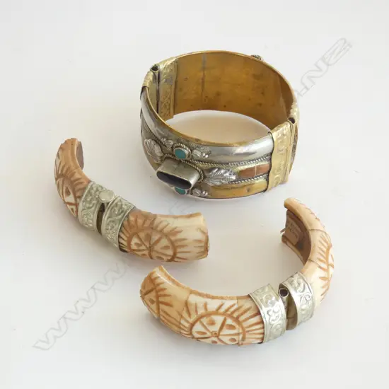 2 VINTAGE BRACELETS; 1 BRASS & STONE + 1 A/F 