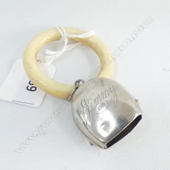 SILVER BABY BELL RATTLE WITH IVORINE RING