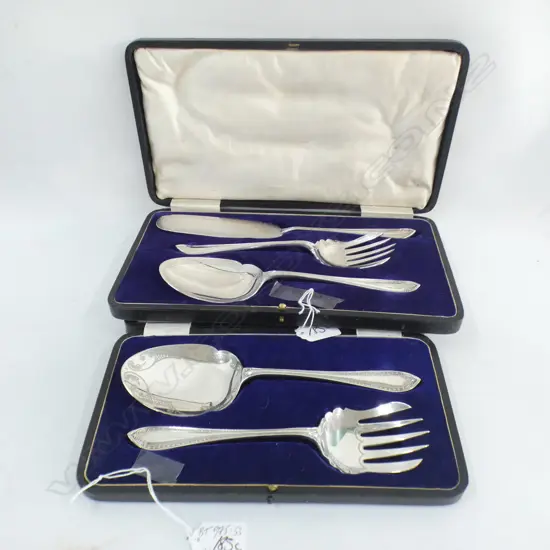 2 BOXED SILVER PLATED FISH SERVER SETS (ONE 3 PCE, ONE 2 PCE)