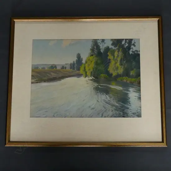 W BASIL HONOUR, 'THE CLUTHA RIVER', OIL ON BOARD, SIGNED & DATED '39, 320 x 440mm