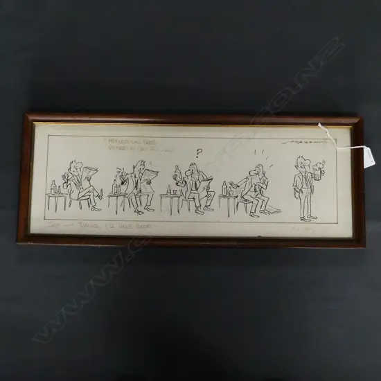 ORIGINAL MINHINNICK CARTOON - "Mr Muldoon's photo appears in a gin ad" - News. 140 X 480mm