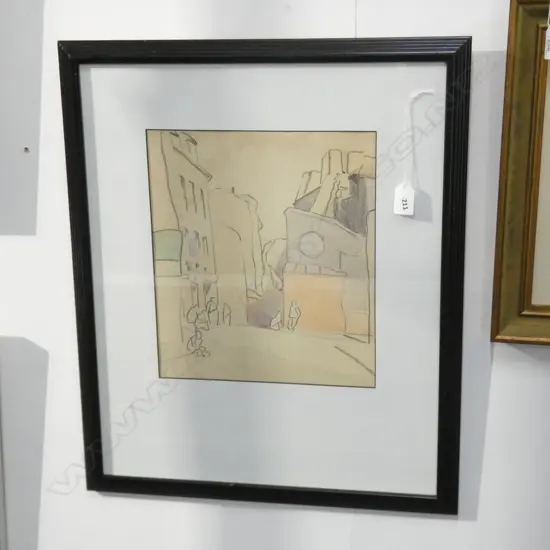 JOHN WEEKS - EUROPEAN STREET SCENE W/C & GRAPHITE - 305 X 270MM