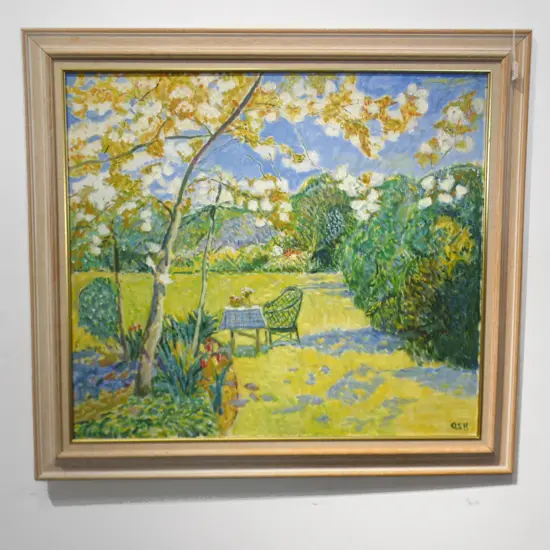 LARGE OIL ON CANVAS; GARDEN SCENE SIGNED ASH 750x850mm