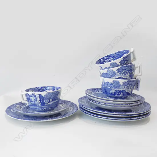 4 SPODE BLUE& WHITE 'ITALIAN' TRIOS + EXTRA PLATE & SAUCER