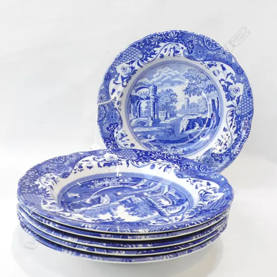 6 SPODE BLUE & WHITE 'ITALIAN' SOUP BOWLS DIA 230MM
