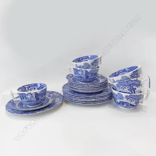 6 SPODE BLUE & WHITE 'ITALIAN' TRIOS - EXTRA PLATE & SAUCER