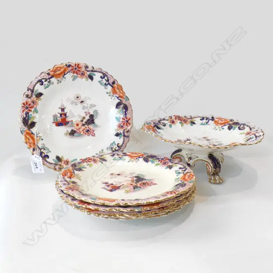 19thC COMPORT & 6 PLATES, RADFORDIAN BRAND IN 'ORCHIS' PATTERN