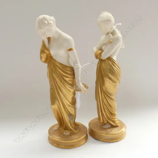 PR ROYAL  WORCESTER FIGURES w SHOT SILK GILT GRECIAN ROBES  H.260mm AF