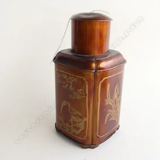 CHINESE COPPER FINISHED PEWTER TEA CADDY