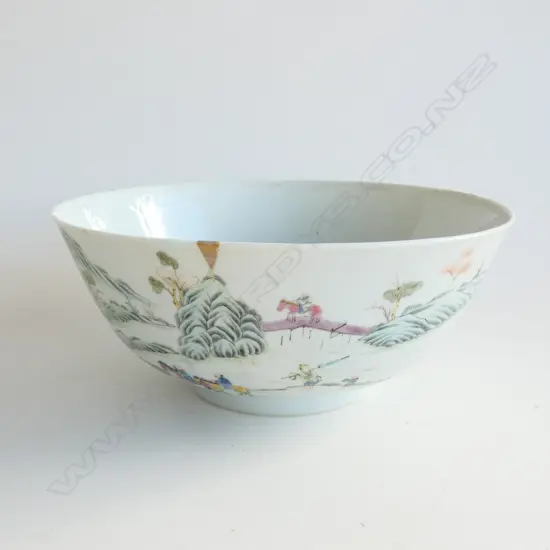 CHINESE LANDSCAPE BOWL, KANGXI MARK, BUT 19TH CENTURY, A/F.