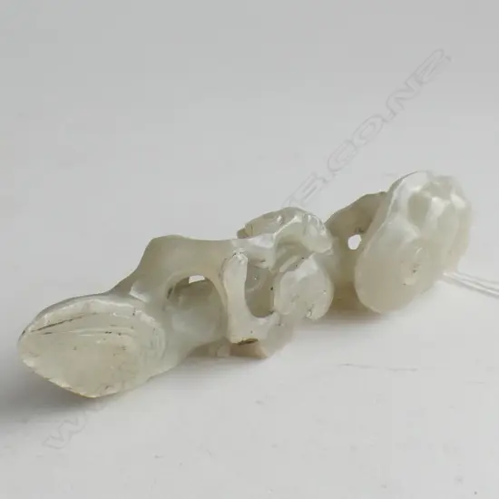 CHINESE PALE JADE CARVED SMALL RUYI SECPTRE W REISHI FUNGUS L.125mm
