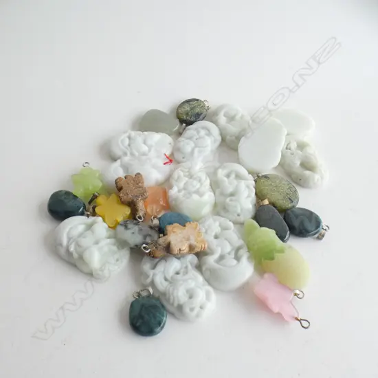 ASST. ORIENTAL CARVED STONE PENDANTS (MUTTON FAT JADE? ETC)