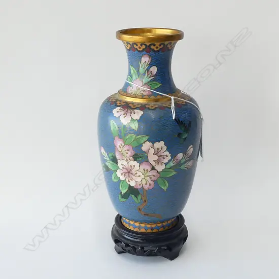 CLOISONNE VASE H.205mm + WOODEN STAND
