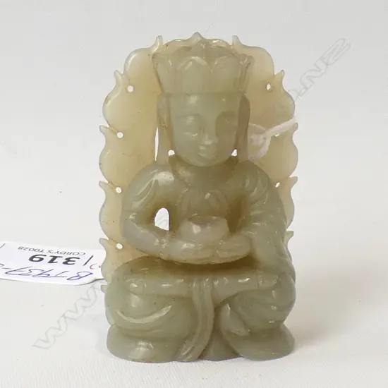 CHINESE JADE CARVED SEATED BUDDHA W FLAMING MANDORA H.60mm