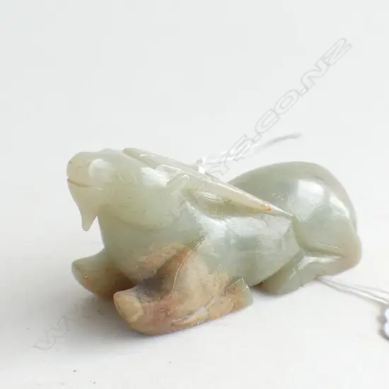 CHINESE PALE JADE RECUMBANT DEER L.88mm