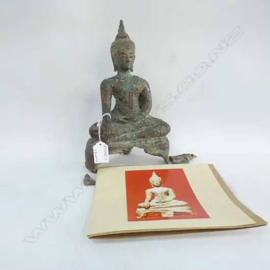 ANTIQUE THAI BRONZE SITTING BUDDHA H.250mm + PAPERWORK