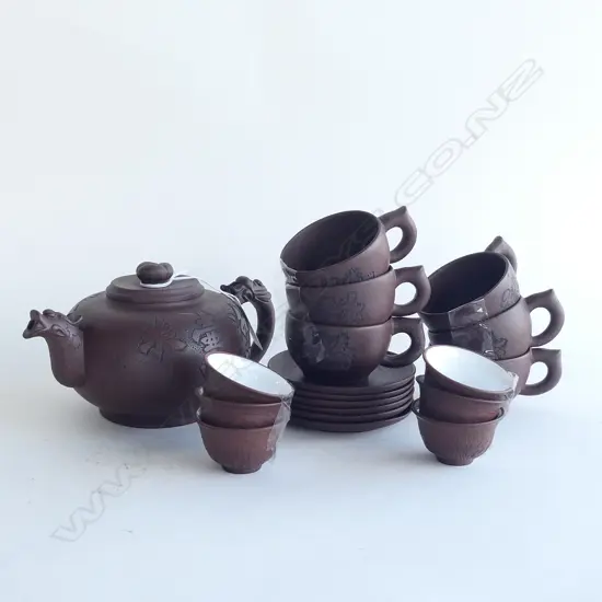 19 PCE CHINESE YIXING WARE ZISHA TEA SERVICE