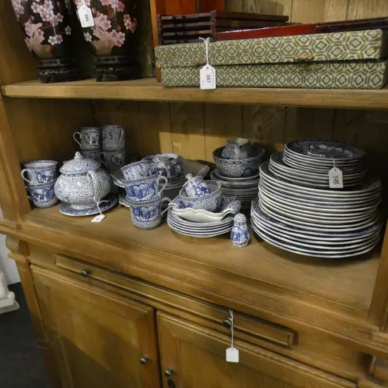 ADAMS BLUE & WHITE 'CHINESE BIRD' PART DINNER SERVICE & TEA SET INCL TEAPOT & STAND /SERVING BOWLS ETC..SOME A/F...