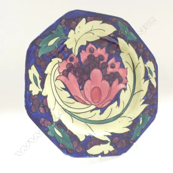 ATTRIBUTED FREDERICK RHEAD PLATE, OCTAGONAL, TUBELINED LEAF & BERRY  PATTERN Dia.215mm	