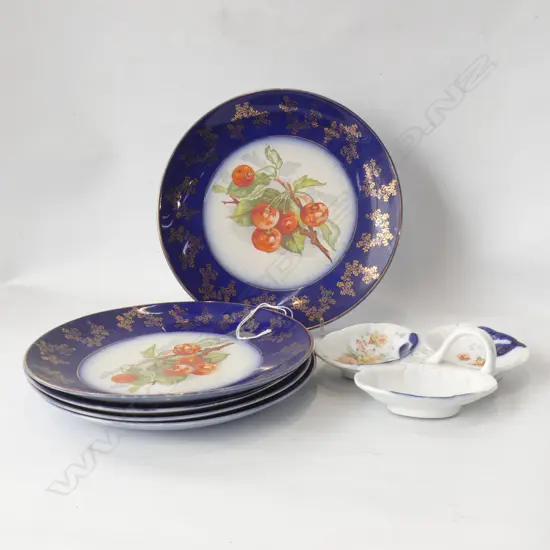 5 VINTAGE FRUIT PLATES (DIA 220MM) & 3 SECTION DISH