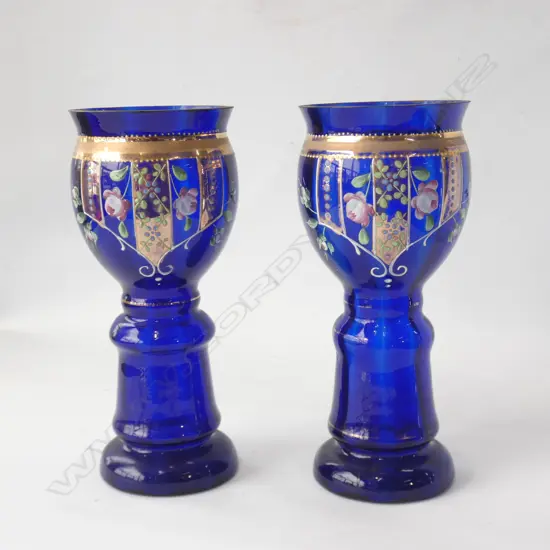 PAIR VENETIAN BLUE GLASS VASES H 200MM