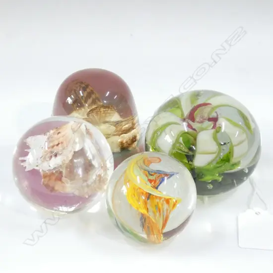 3 GLASS PAPERWEIGHTS + ONE OTHER 