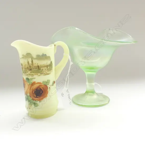 VASELINE GLASS AUCKLAND EXHIB 1913-14 JUG & SML LUSTRE COMPORT
