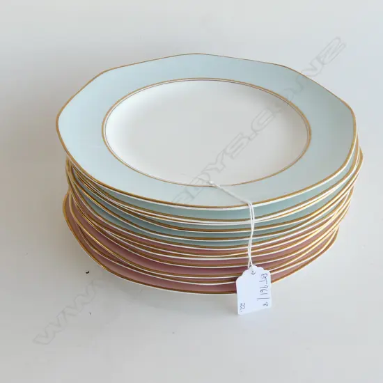 22 ROYAL WORCESTER 'ORIGAMI' PLATES; 5 LARGE MAROON 275mm dia, 5 MAROON 225mm dia; 6 PINK, 6 BLUE